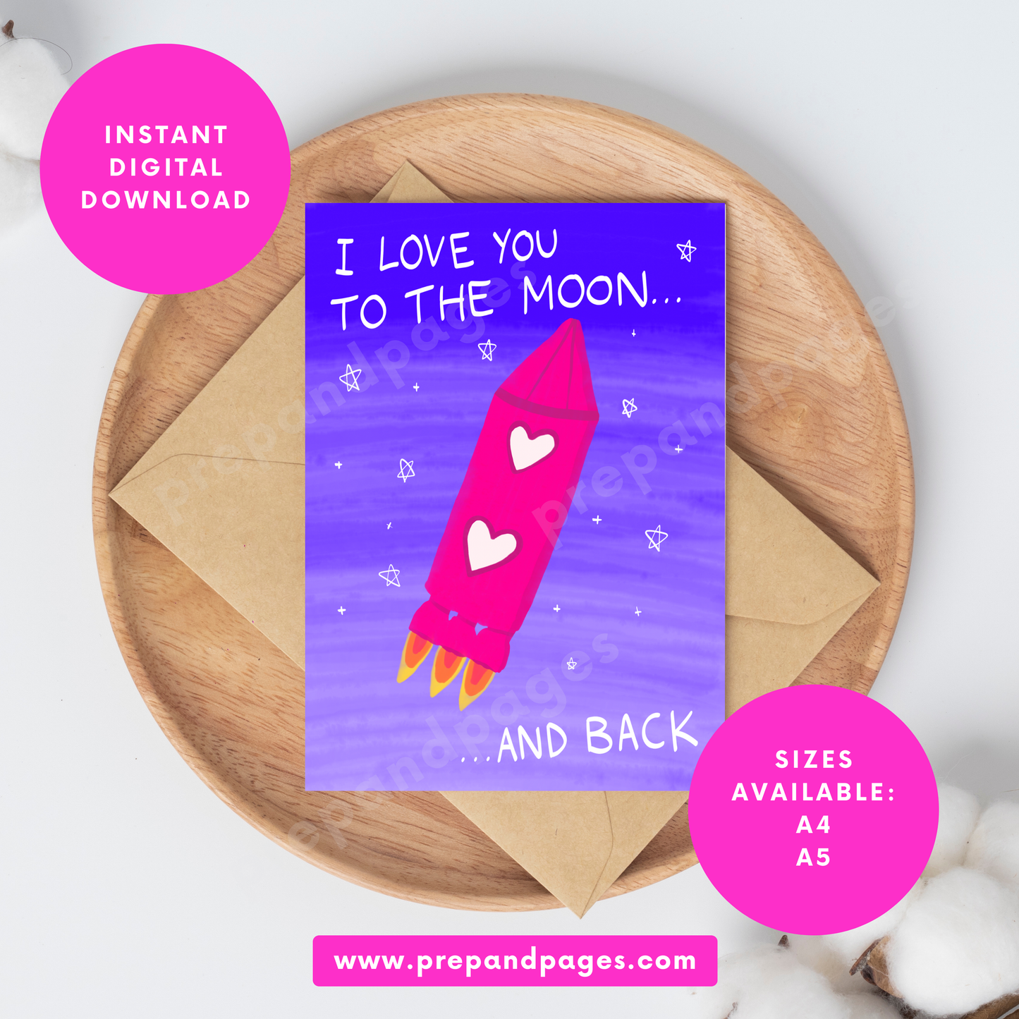 Print at Home Greetings Card - I Love You to the Moon and Back