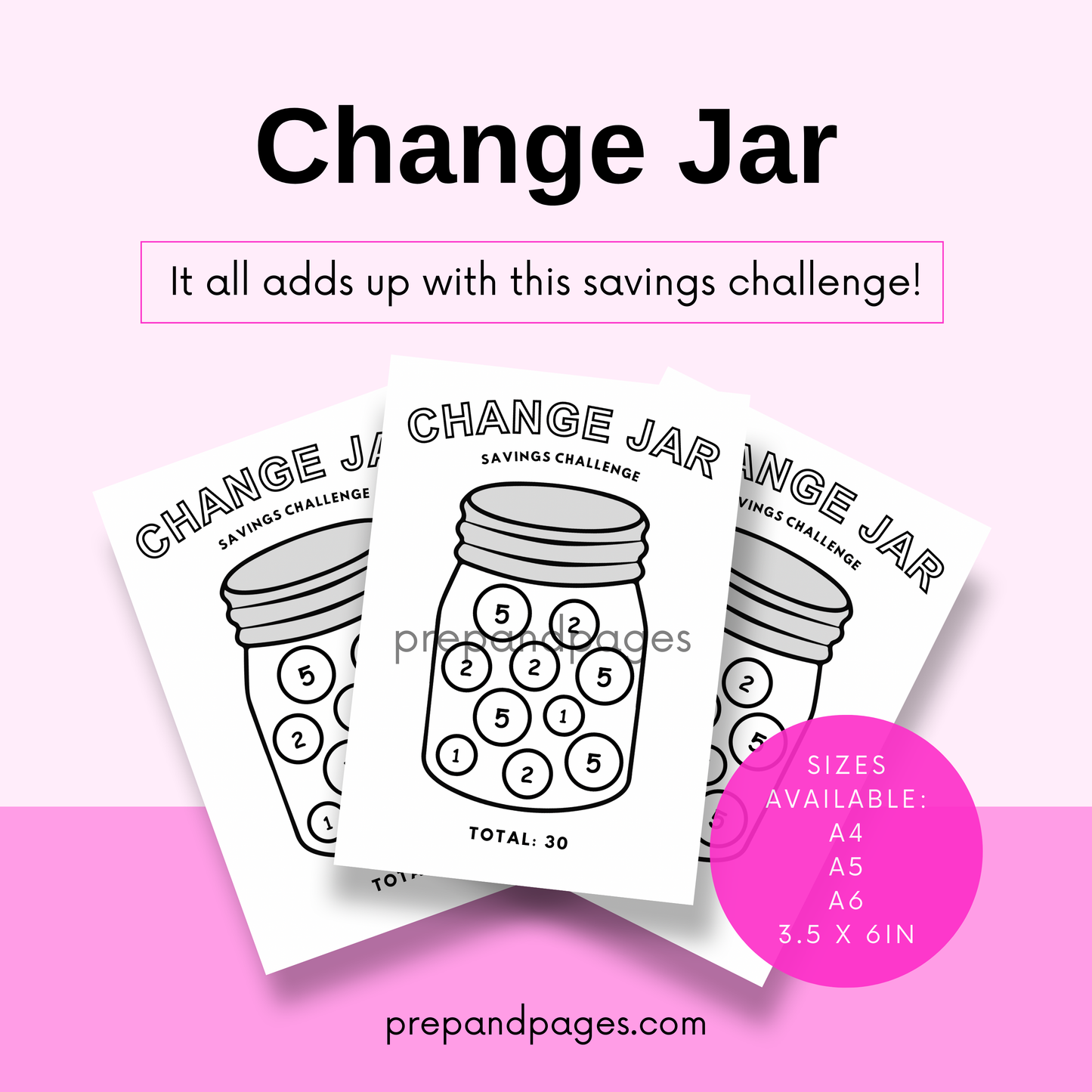 Change Jar Savings Challenge Tracker Printable