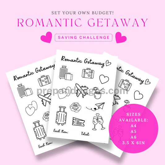 Romantic Getaway Savings Challenge Tracker Printable