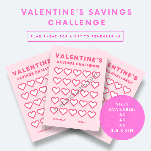 Valentine's Savings Challenge Tracker Printable